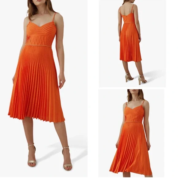 Karen millen orange pleated dress hot sale